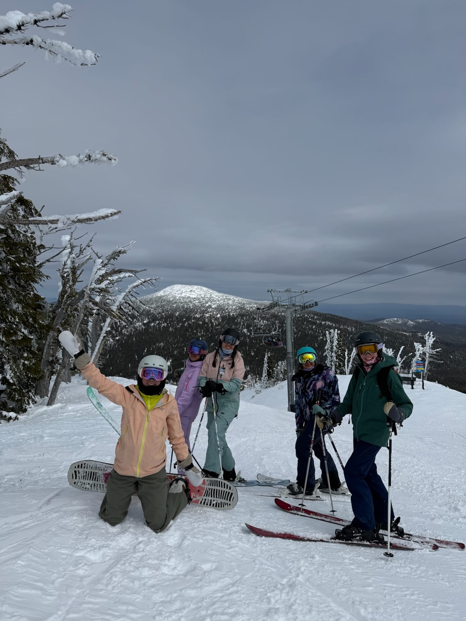 Group ski photo with friends during the SheJumps Ikon Pass season