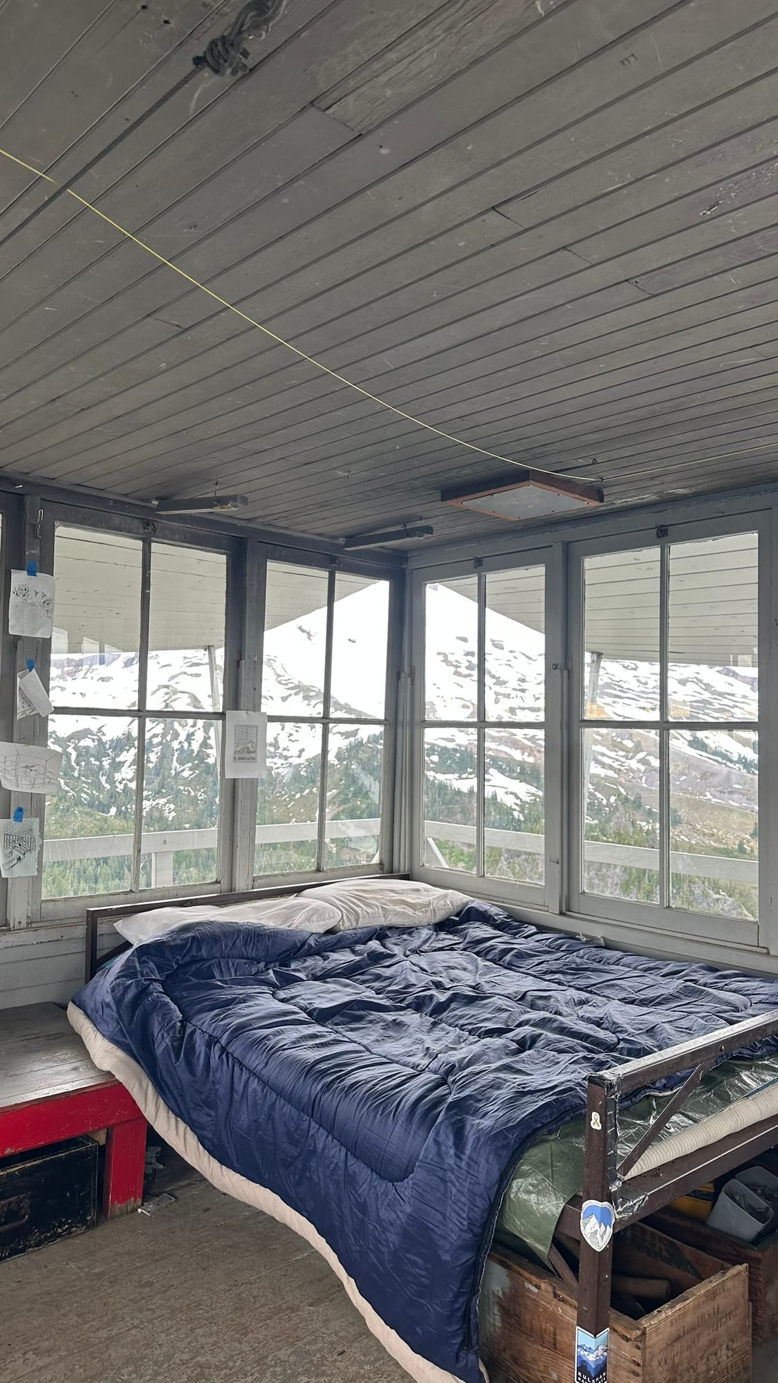 Interior of the lookout with the bed