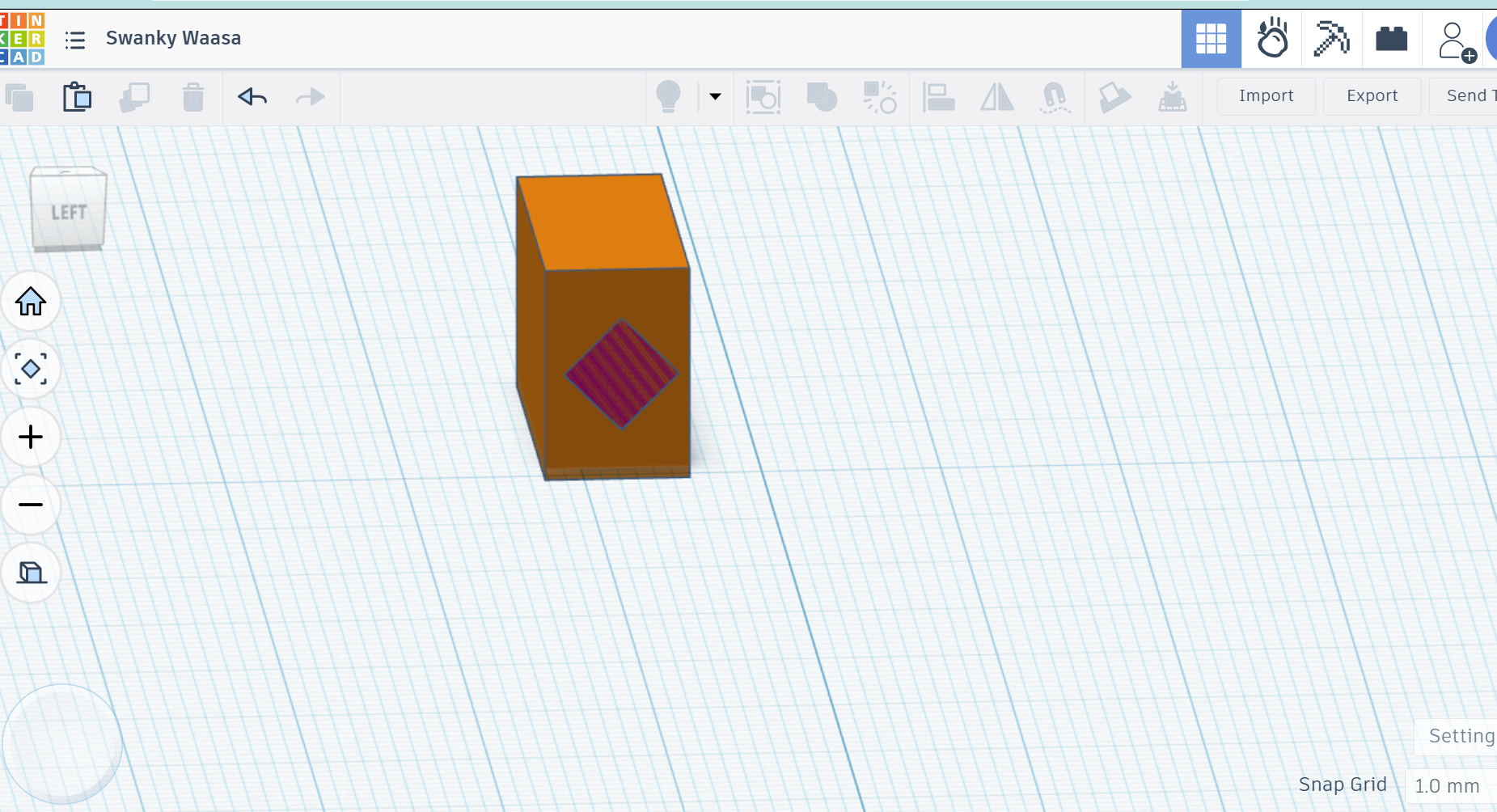 Hole box positioned inside the main orange block
