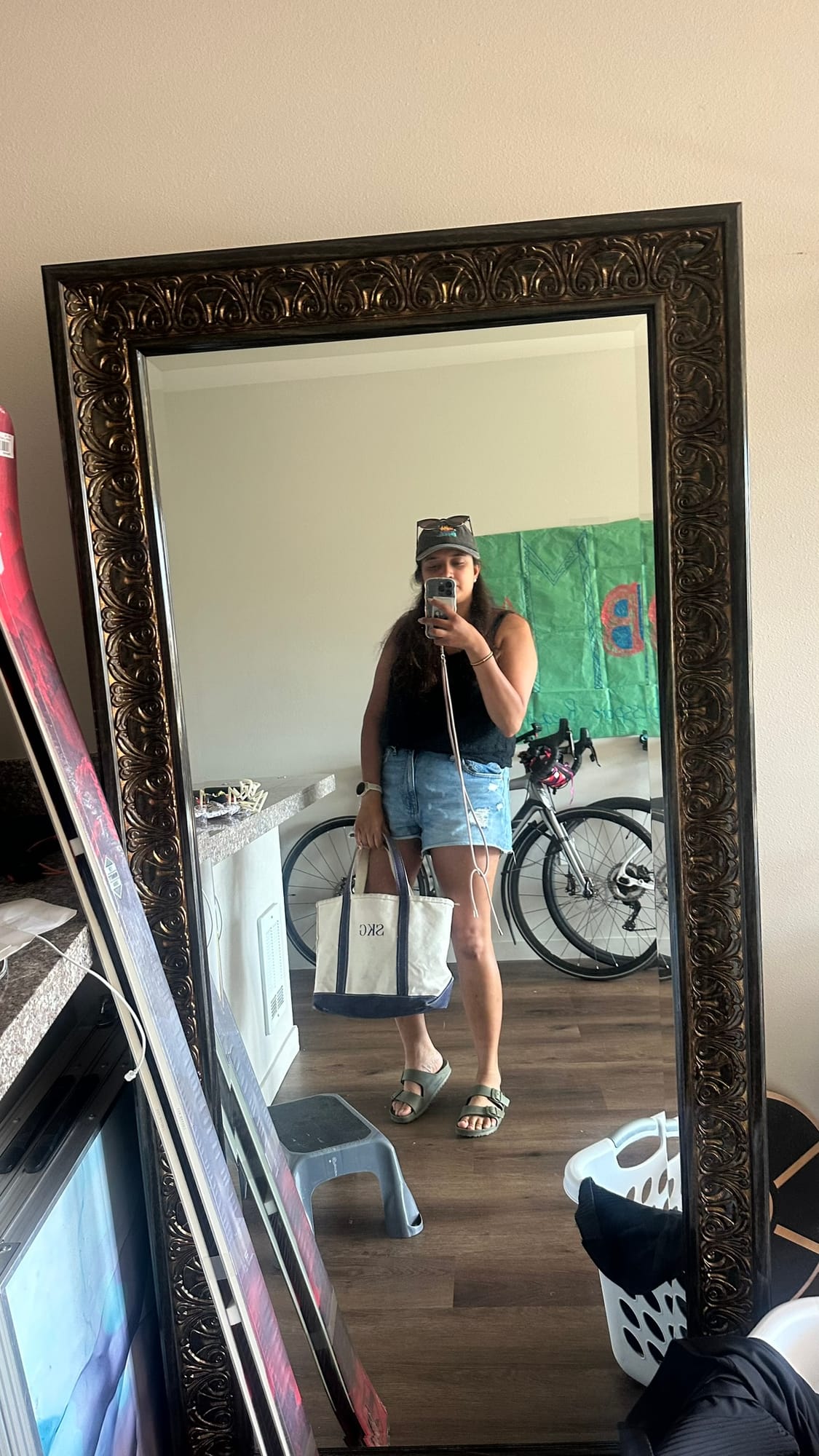 Mirror selfie with road bike before the ride
