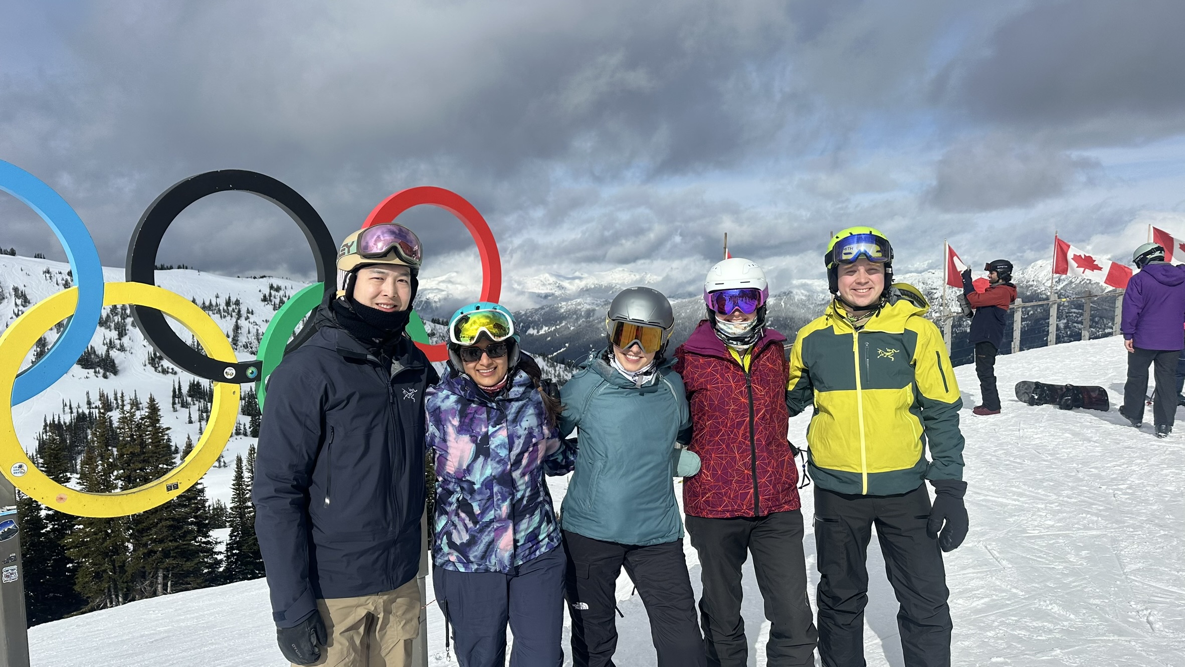 Group photo at the Olympic rings at Whistler